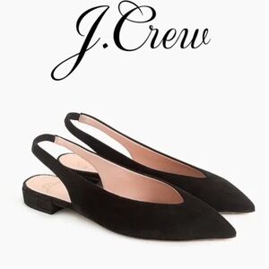 J. Crew Harlech Pointed Toe Slingback Flats in Black Suede, Size 7